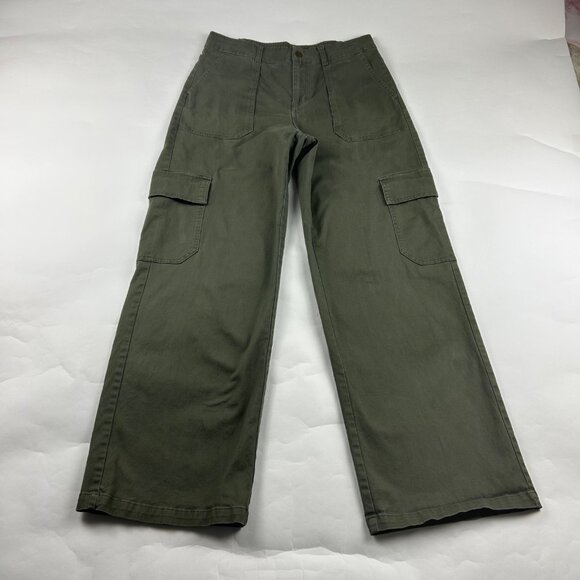 Wild Fable Dark Green Canvas High Rise Wide Leg Cargo Pant M - Picture 1 of 6